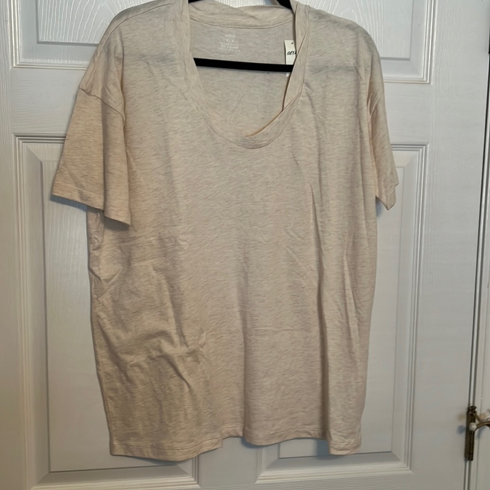 Aerie Size M 100% Cotton T-Shirt Beige Short Sleeves  Machine Wash Cold, Dry Low